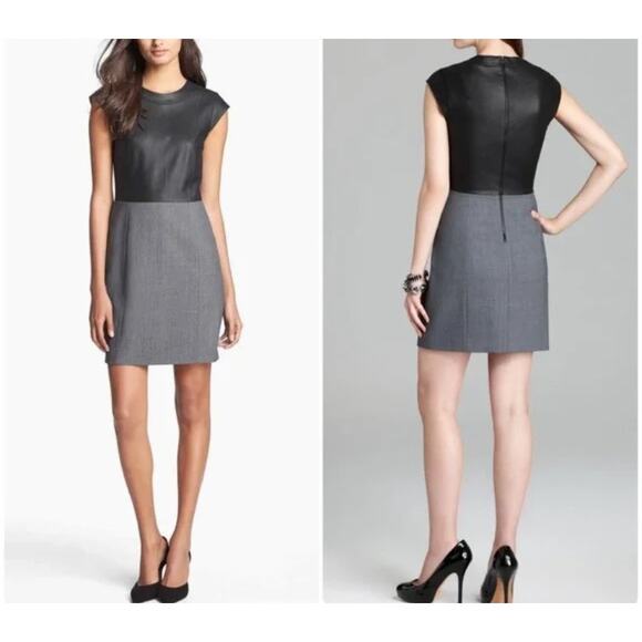 Womens Theory Orinthia C Dress with Leather & Black in Charcoal Size 2 EUC! - Picture 1 of 3